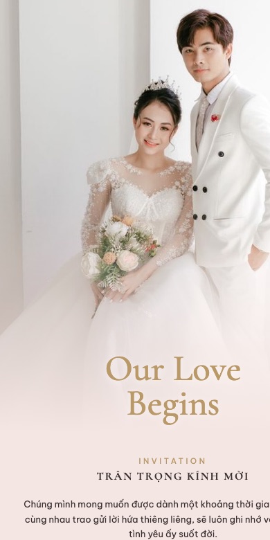 Mẫu thiệp cưới online Our Love Begins - Hồng