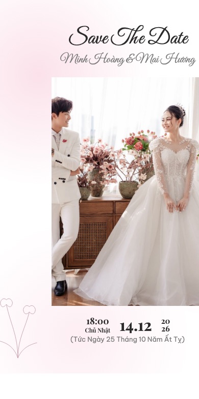 Mẫu thiệp cưới online Cánh Hồng - Line Art